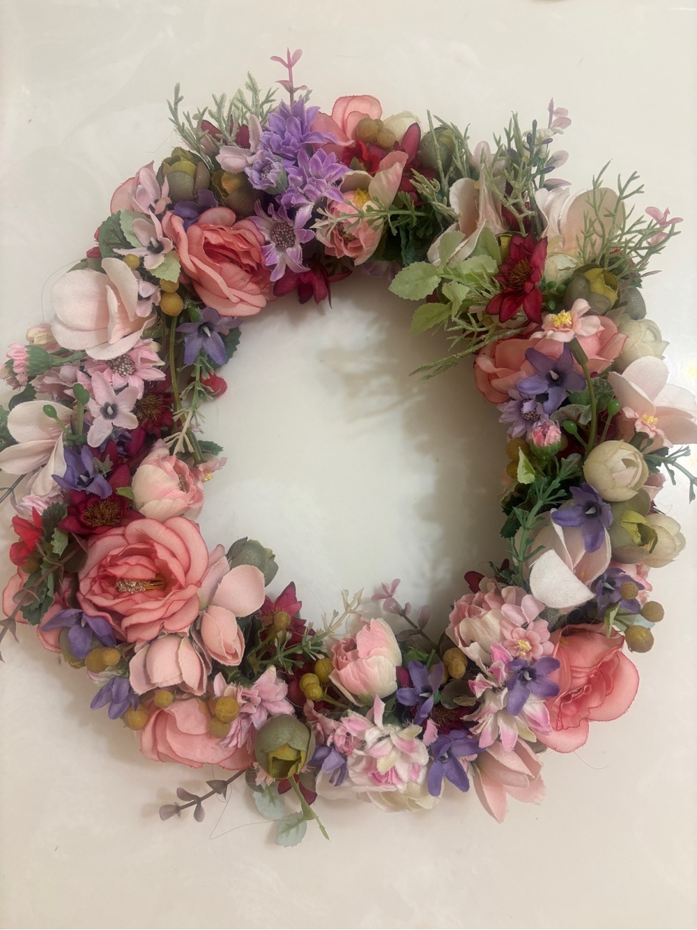 Floral Spring Wreath - Pink & Purple Decorative Door Accent